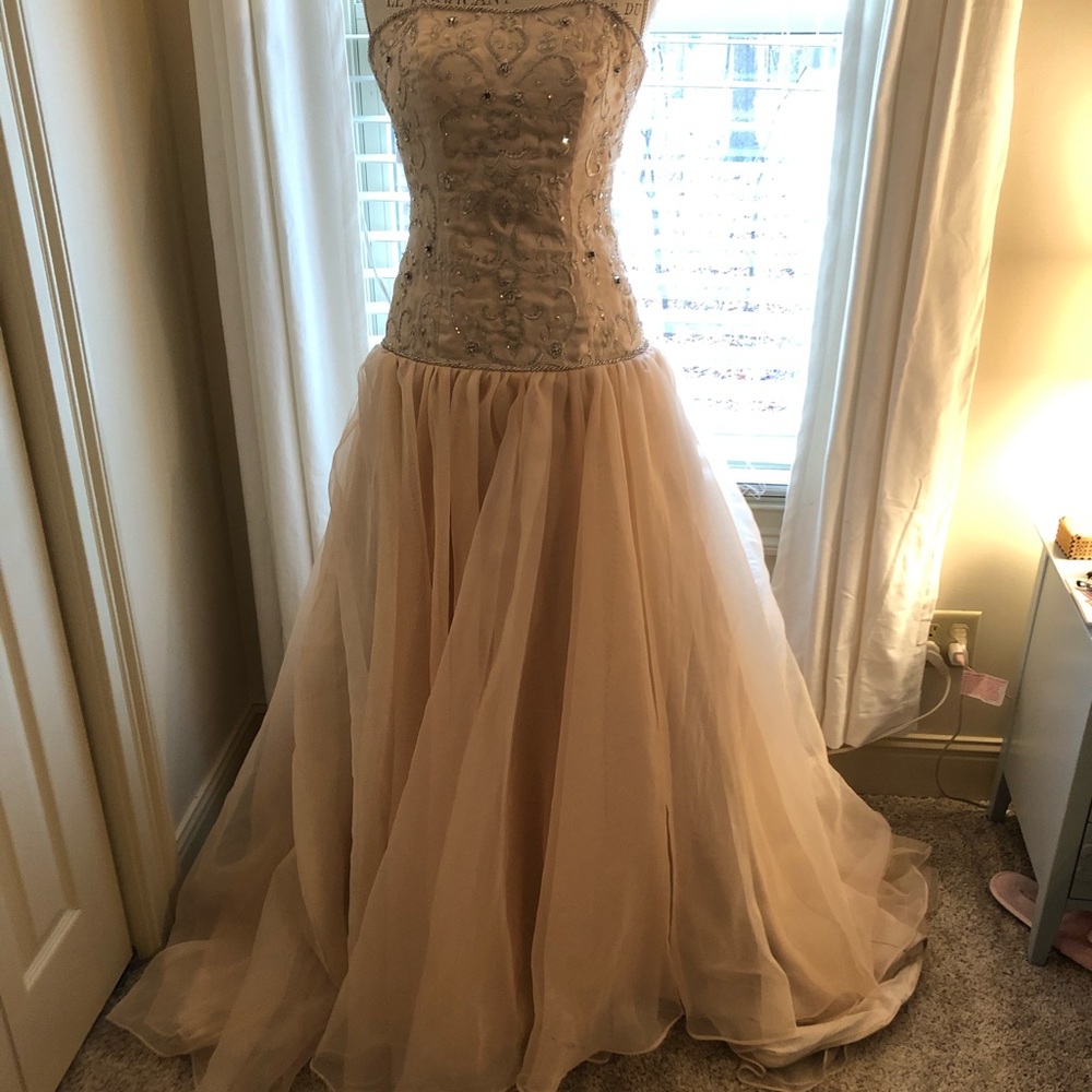 Romantic light gold drop waist ball gown!